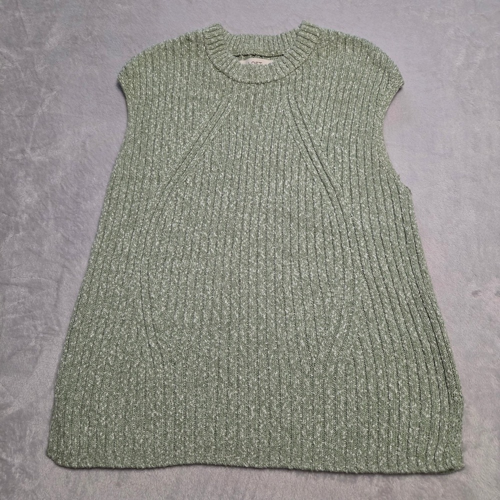 LOFT Sage Green Marled Ribbed Knit Sweater Vest L Preppy Layering Coastal